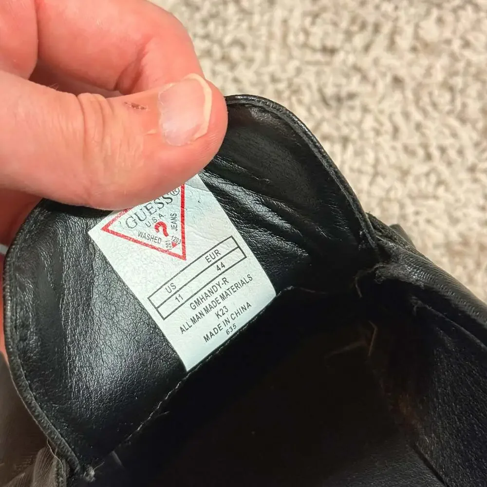 Guess Mens Dress Loafers Black Slip On Metal Logo Square Toe Shoes 11‎ EUC